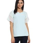 Sky-blue printed crepe party-tops