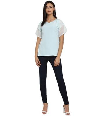 Sky-blue printed crepe party-tops 2