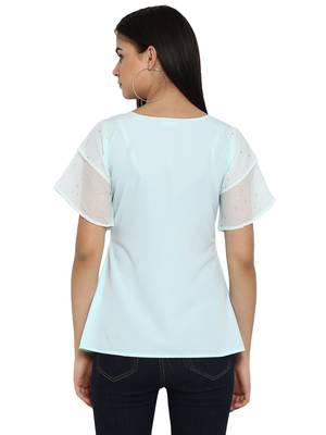 Sky-blue printed crepe party-tops 3