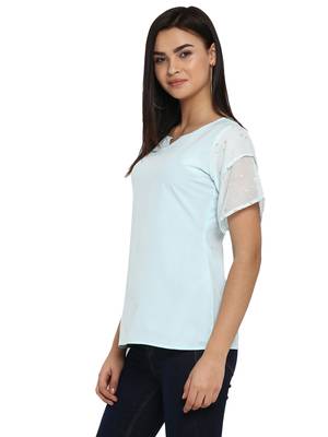 Sky-blue printed crepe party-tops 4