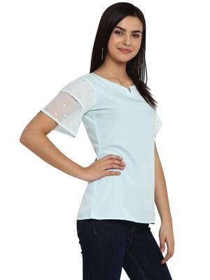 Sky-blue printed crepe party-tops 5
