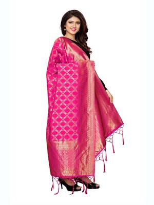 Pink Poly Silk Woven Womens Dupatta 2