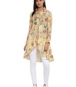 Light-yellow printed polyester party-tops