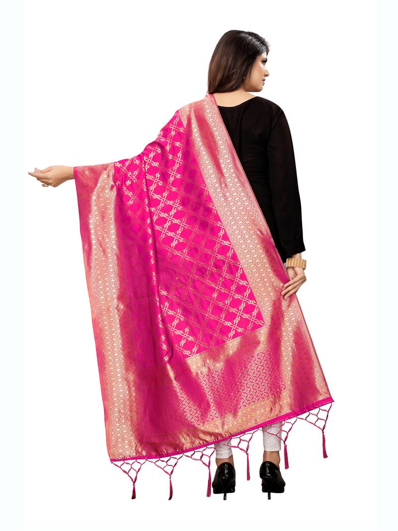 Pink Poly Silk Woven Womens Dupatta