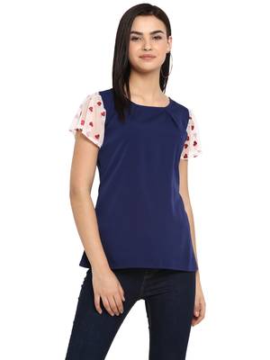 Navy-blue printed net party-tops 1