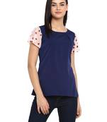 Navy-blue printed net party-tops