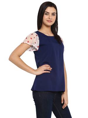 Navy-blue printed net party-tops 5