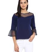 Navy-blue printed crepe party-tops