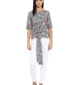 Black printed cotton party-tops