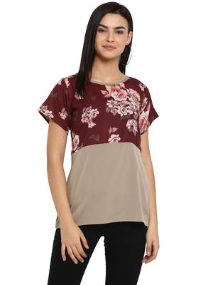 Maroon printed cotton party-tops 1