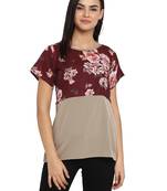 Maroon printed cotton party-tops