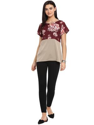 Maroon printed cotton party-tops 2