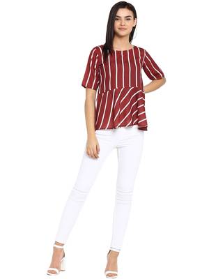 Maroon printed polyester party-tops 2