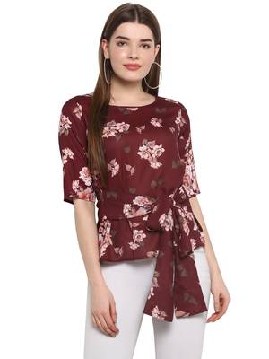 Maroon printed polyester party-tops 1
