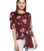 Maroon printed polyester party-tops