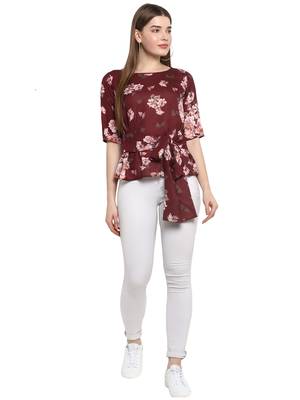 Maroon printed polyester party-tops 2