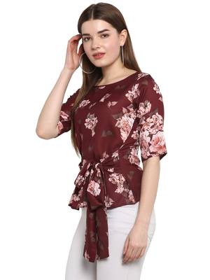 Maroon printed polyester party-tops 4