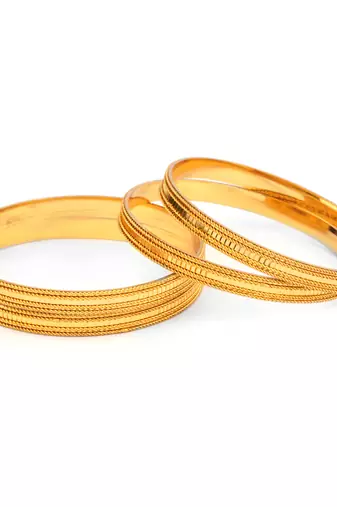 Set Of 4 Golden Kada With Intricate Border For Dailywear By Leshya