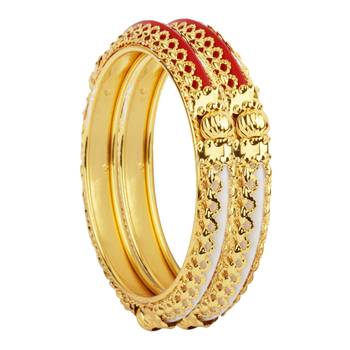 Traditional Red Green Kada Pair With Intricate Jaaliwork Border For Women By Leshya 2