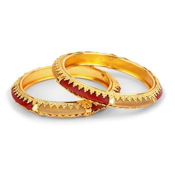 Traditional Red Kada Pair With Intricate Jaaliwork And Wire Mesh Design For Women By Leshya 1