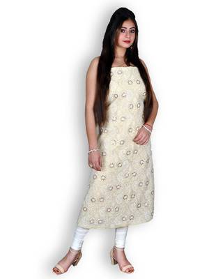 Lemon Cotton Chikankari & Zari Work Kurta 1