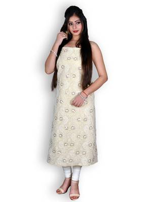Lemon Cotton Chikankari & Zari Work Kurta 3