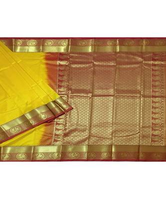 Yellow Hand Woven Silk Blend Saree With Blouse 1