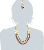 Karatcart 22K Goldplated Antique Origins Kundan Red And Green Tumble Long Necklace For Women
