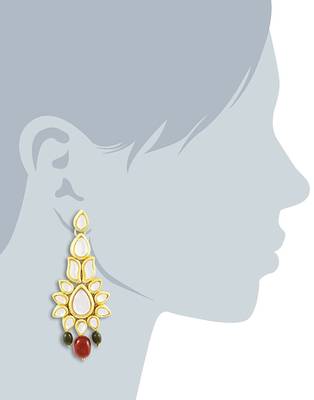 Karatcart 22K Goldplated Antique Origins Kundan Red And Green Tumble Long Necklace For Women 2