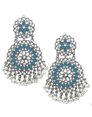 Karatcart Blue Afghani Tribal Oxidised Dangler Stylish Fancy Party Wear Light Weight Earrings For Women 1