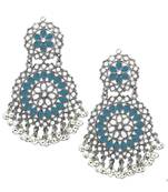 Karatcart Blue Afghani Tribal Oxidised Dangler Stylish Fancy Party Wear Light Weight Earrings For Women