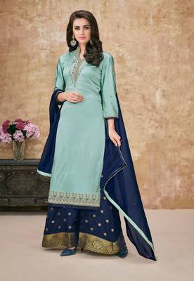 Sky blue embroidered georgette salwar with dupatta 1