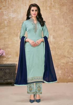 Sky blue embroidered georgette salwar with dupatta 2