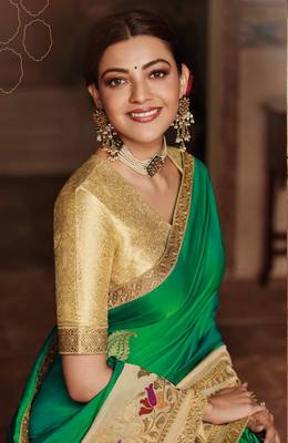 Green embroidered satin saree with blouse 2