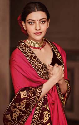 Dark pink embroidered satin saree with blouse 2