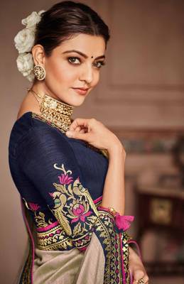 Ivory embroidered satin saree with blouse 2