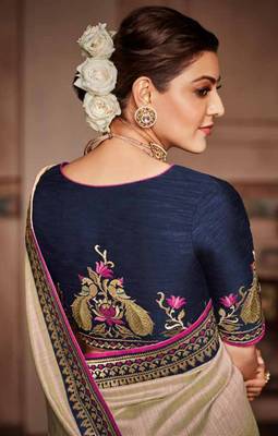 Ivory embroidered satin saree with blouse 3