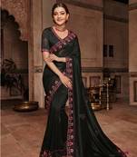 Black embroidered satin saree with blouse