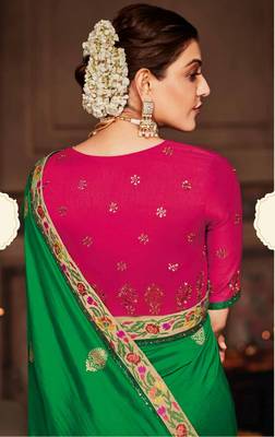 Green Embroidered Satin Saree With Blouse 2