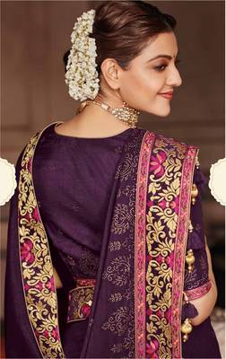 Purple embroidered satin saree with blouse 2