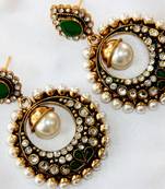 Antique Golden Green N White Pearls Hangings In Antique Style
