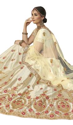 Beige Embroidered Art Silk Semi Stitched Lehenga 2