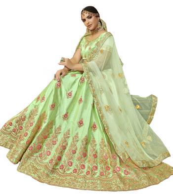 Light-Green Embroidered Art Silk Semi Stitched Lehenga 2