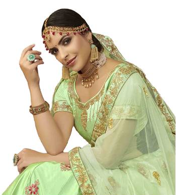 Light-Green Embroidered Art Silk Semi Stitched Lehenga 3
