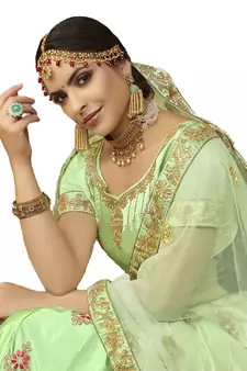 Light-Green Embroidered Art Silk Semi Stitched Lehenga