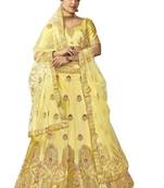 Yellow Embroidered Silk Semi Stitched Lehenga