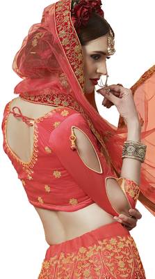 Pink Embroidered Satin Semi Stitched Lehenga 3