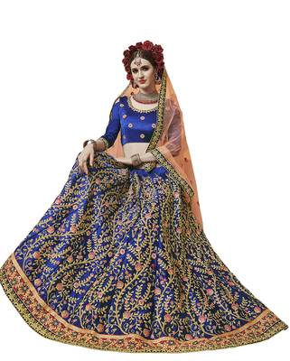 Blue Embroidered Satin Semi Stitched Lehenga 2