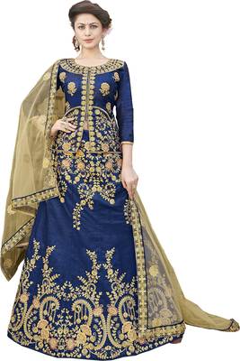 Blue Embroidered Art Silk Semi Stitched Lehenga 1
