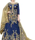 Blue Embroidered Art Silk Semi Stitched Lehenga